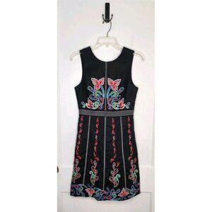 Anthropologie Maeve Chennai Embroidered Paisley Floral Mini Dress Black Size 2